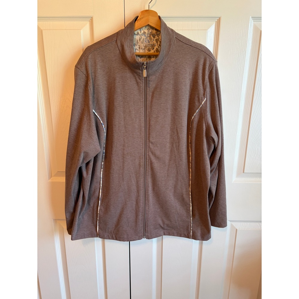 Allison Daley Women 2 Piece Tracksuit Set Brown Zip Jacket 3X Pants 24W Plus